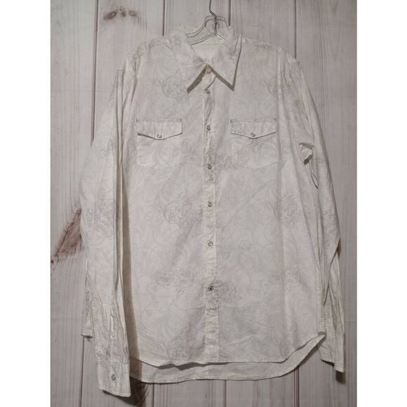 Guess Shirt Men's Extra Large Cream Gray Snap‎ Front Long Sleeve - Picture 1 of 9